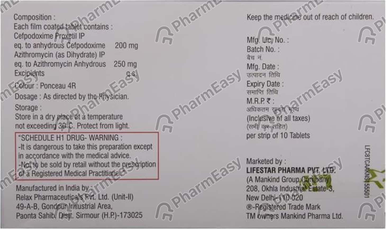 Cefpodoxime 200 mg azithromycin 250 mg