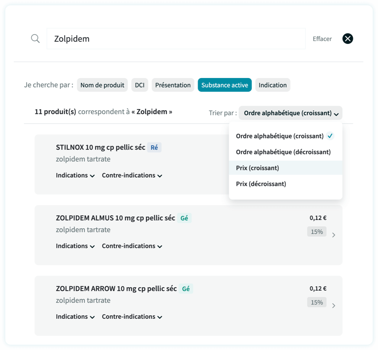 Prix pour zolpidem