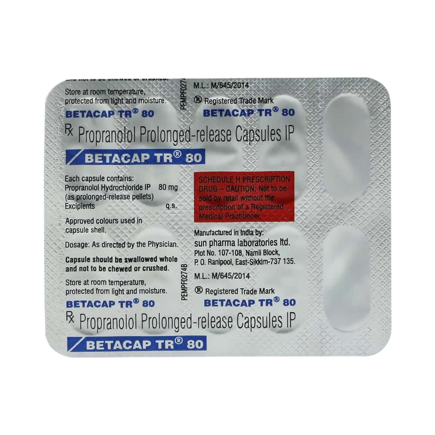 Propranolol cap 80mg er