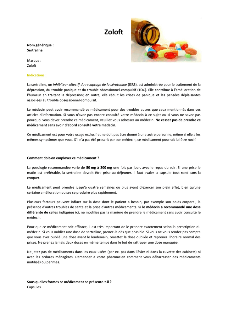 Zoloft Est Il Un Generique